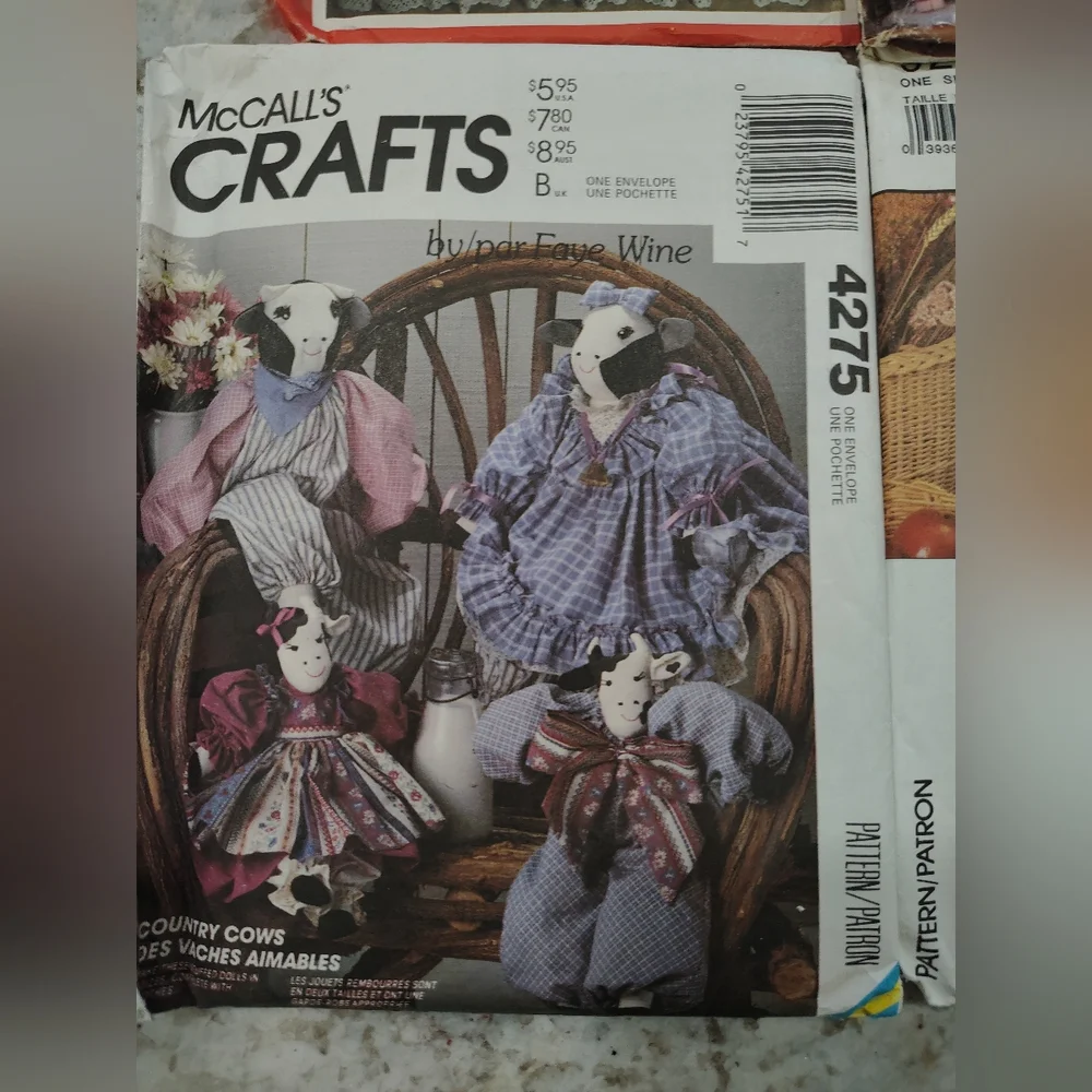 Vintage Craft Sewing Pattern Lot Cows, Bunnies‎ Dolls Quilt Butterick Simplicity